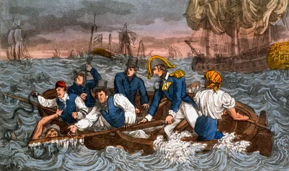 "Agora tarefas mais doces aguardam cada piche ...", de The Adventures of a Post Captain; por um oficial naval, bar. 1920 (gravura colorida à mão)